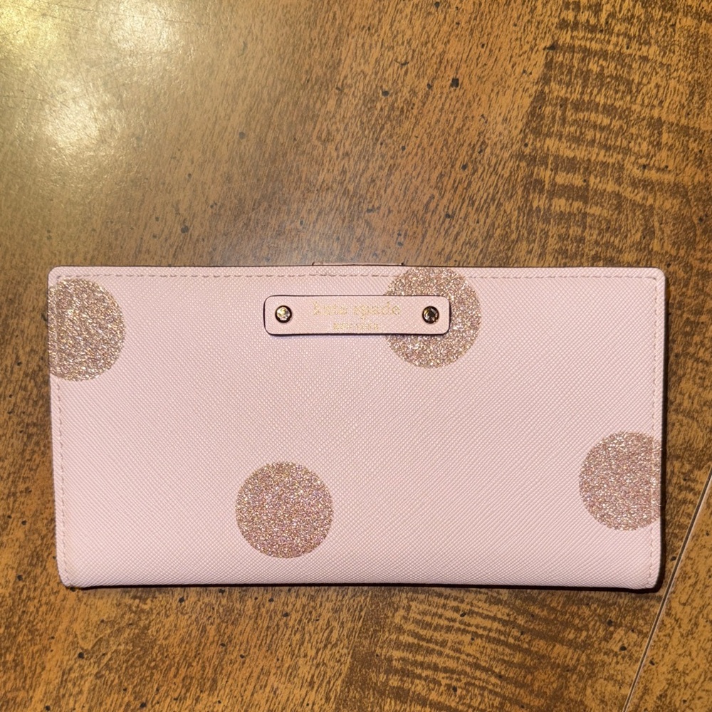 Kate Soade Pink Polka Dot Wallet with Glitter Accents